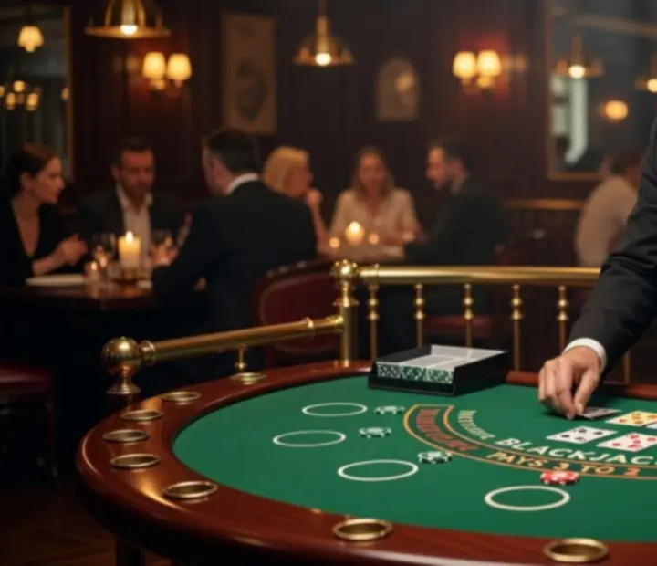 Professzionális osztó blackjack asztalnál, elegáns környezetben a Zilqeron kaszinóban
