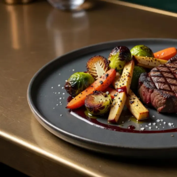 Grillezett steak és bárfalatok elegáns tálalásban