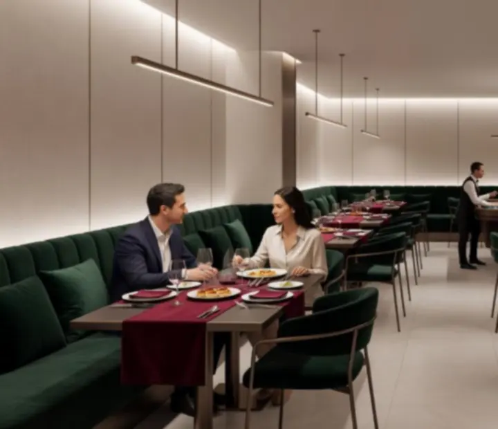 Elegáns kaszinói étterem és lounge hangulat esti fényekkel a Zilqeronban